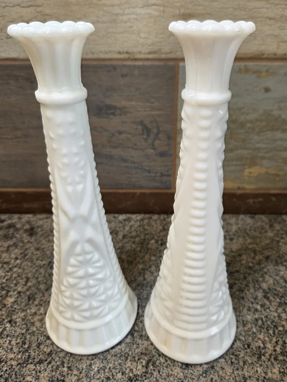 White Milk Glass Stars & Bars Flower Bud Vase 9